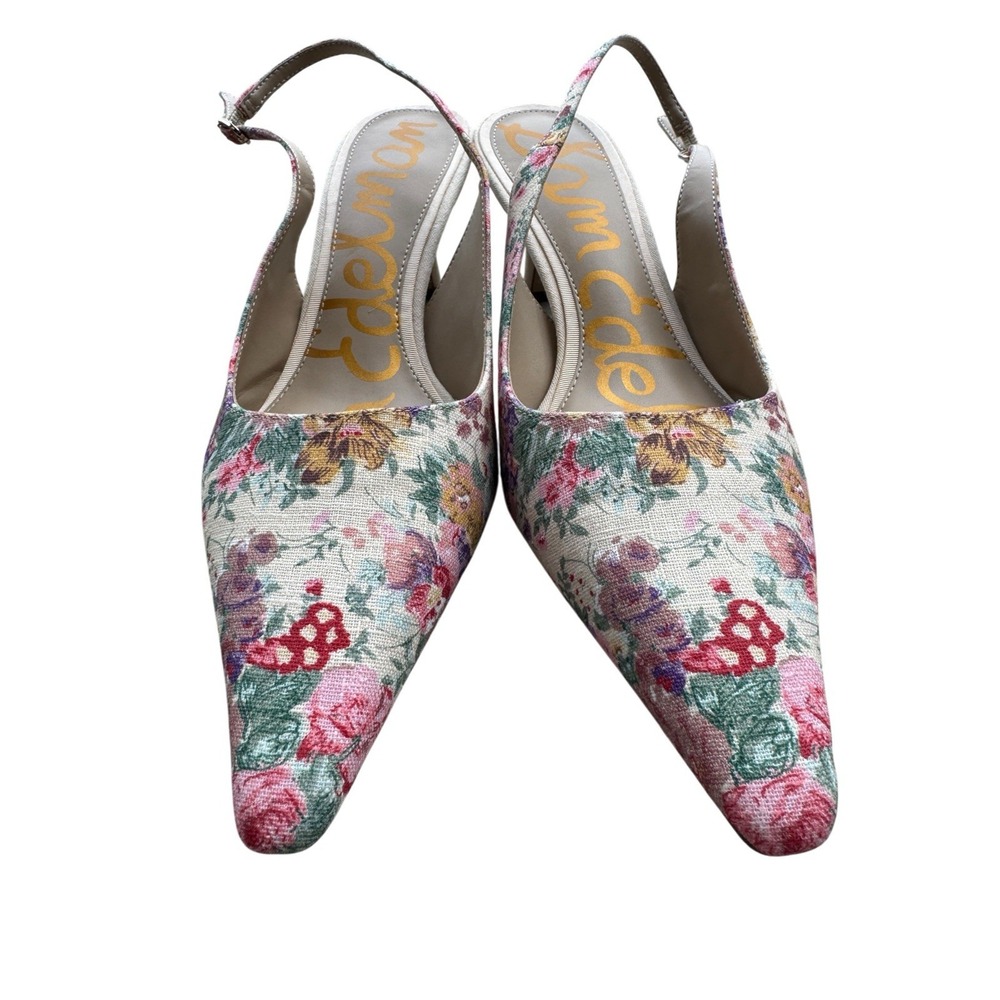 Sam Edelman Womens 9.5 Floral Fabric Slingback Pumps Pointed Toe Kitten Heel